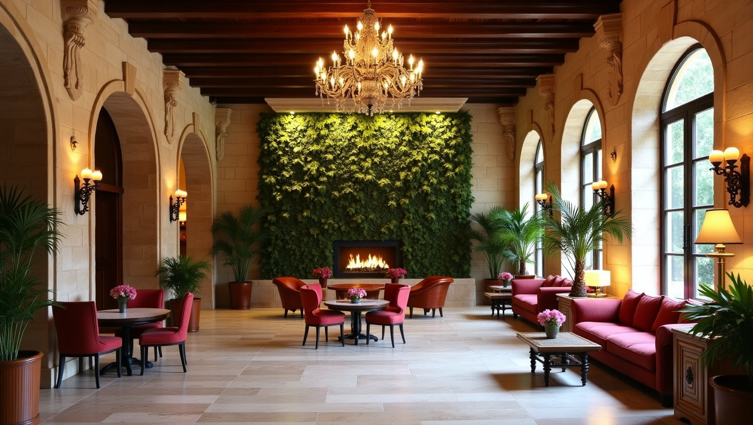 Lobby elegante de un hotel en Mérida